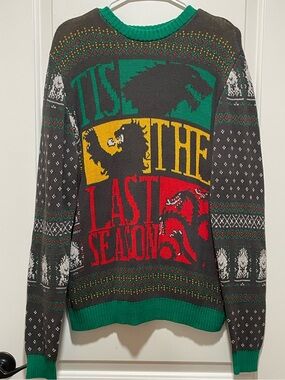 Game of Thrones Sz L Tis The Last Season Ugly Christmas Sweater Gray Green Red